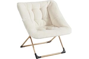 Youtanic Comfy Oversized Saucer Chair, Soft Faux Fur Reading Lounge Chair for Adults, Stable X-Large Metal Frame and Non-Slip Pad, Foldable Cozy Chairs for Bedroom, Living Room, Dorm, Office, Beige