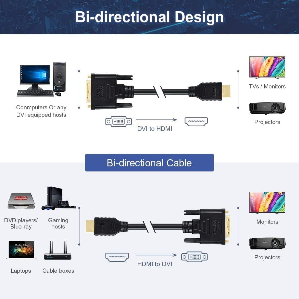 DVI to HDMI Cable, CableCreation 5ft HDMI to DVI Bi Directional Adapter, HDMI Male to DVI-D 24+1 Male, Support 1080P HD for Raspberry Pi, Roku, Xbox One, PS5, Graphics Card, Blue-ray, Nintendo Switch: Electronics