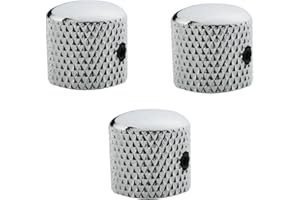 Guyker 3Pcs Guitar Control Knobs with 6mm (0.24") Dia. Shaft Pots with Adjust Wrench - Copper Dome Tuning Potentiometer Knob with Hole Replacement for Electric Guitar or Precision Bass (Chrome)