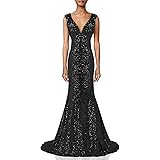dys women's sequins mermaid prom dress spaghetti straps v neck backless gowns