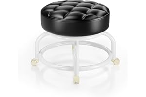 Kiseely Rolling Scoot Stool, 360° Round Rolling Metal Stool with Caster Wheels for Office, Shop, SPA. Home, Stool Chair | Heavy-Duty/Sturdy | Comfortable| Low to Ground (Black K1)