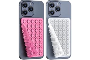 CMZZ Double Sided Silicone Suction Phone Holder Mount, Silicon Accessory for iPhone and Android, Hands-Free Mirror Shower Phone Holder, TikTok Videos and Selfies (Pink+Transparent)