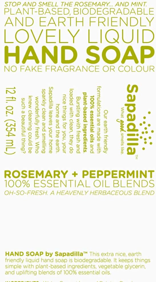 Sapadilla Rosemary + Peppermint, Grapefruit + Bergamot, Sweet Lavender + Lime Hand Soap, 12 Ounce 3 Pack: Home Improvement