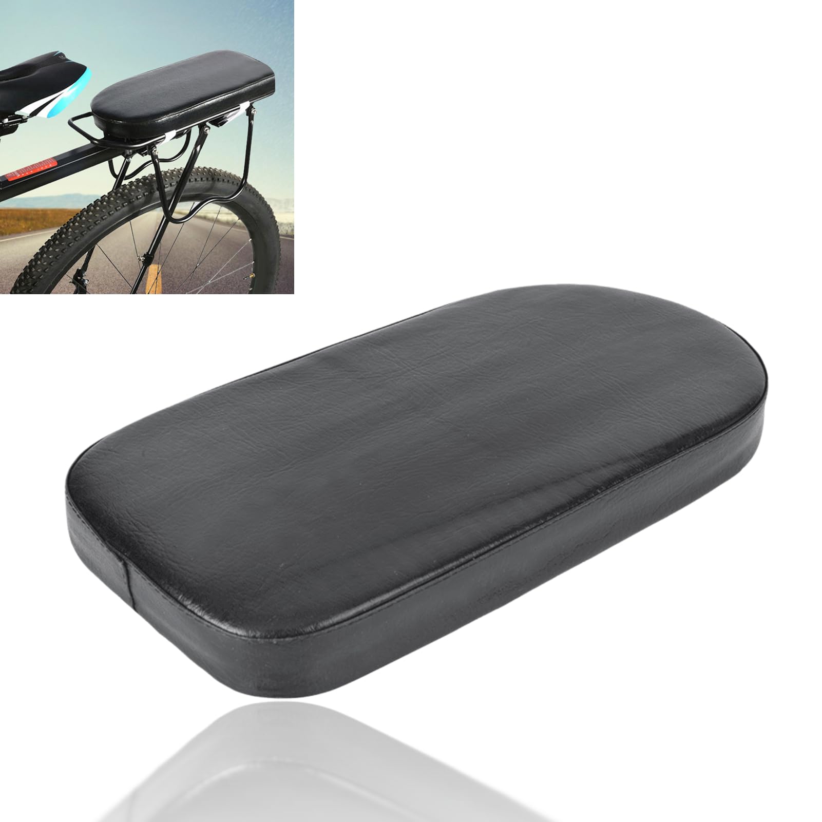 DAUERHAFT Bicycle Rear Seat Cushion, Black PU Bike Rear Saddle Seat Cover Cushion Wide Soft, Universal Soft Seat Cushion Thicken Sponge, Back Shelf Seat Cushion for Bike