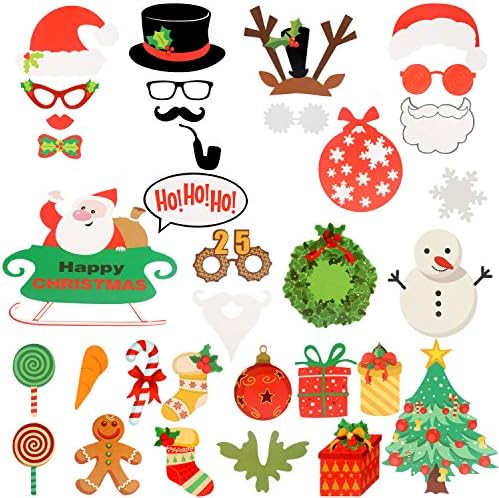 Yaafee 34pcs Photo Props Kit, DIY Christmas/ New Year Eve Party, Interesting photo props, Colorful Props Dress Up Costumes with Accessories on a Stick, Mustache, Glasses, Elk Antlers, Smoking Pipes