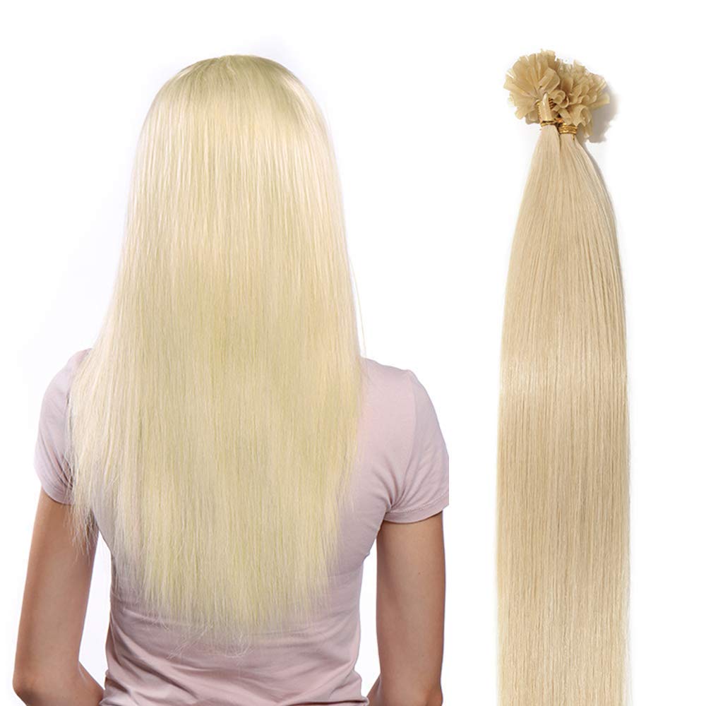 20" Pre Bonded Human Hair Extensions [0.5g*100 Strands] (#60 Platinum Blonde,50g)