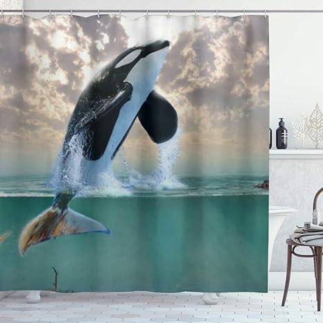 Amazon Kapanou 防水 シャワーカーテン Orcasシャチパターン かわいいシャワーカーテン ユニットバス バスルーム 芸術の装飾 180cmx180cm バスフック付き 取り付け簡単 シャワーカーテン ホーム キッチン オンライン通販