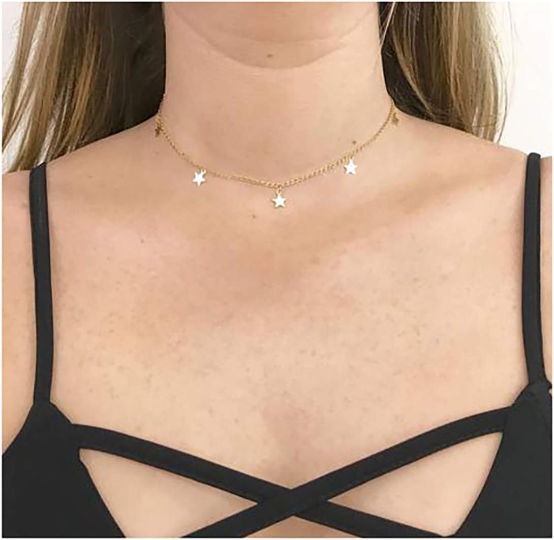 Tiny Gold Star Cross Bar Choker Necklace for Women 18K Gold Plated Dainty Minimalist Necklace