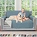 Sofa Shield Loveseat Slip Cover with Patented Strap, Cushion Protector, US Designed Reversible Stain and Dog Tear Resistant Slipcover, 54 inch Seat, Washable Covers for Dogs Pets, Seafoam Cream