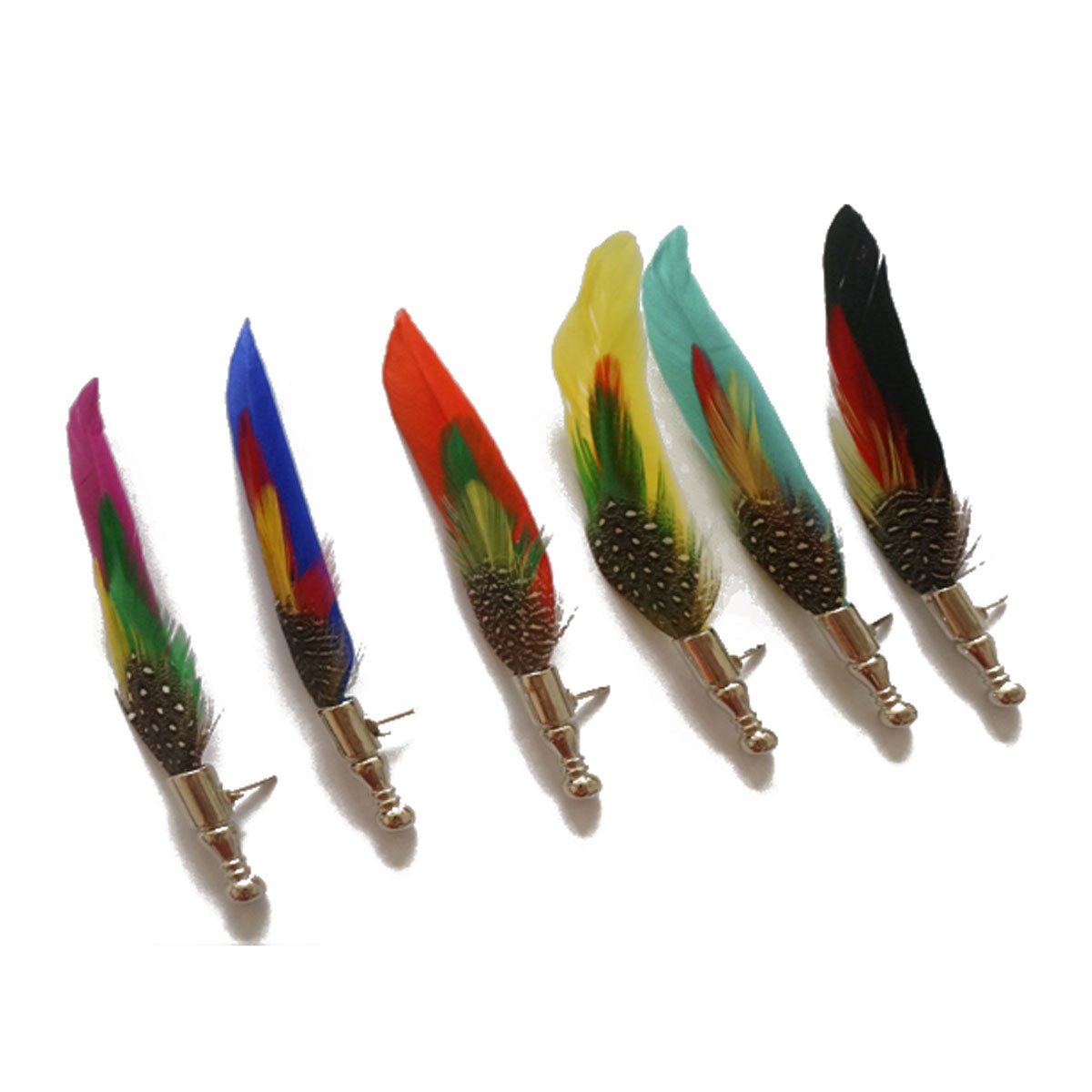 Funny Show Men's Colorful Feather Handmade Lapel Pin Boutonniere for Suit(Pack of 6), M, Multi Color
