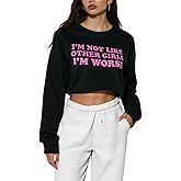 Tarotong Womens V Neck Long Sleeve Cropped Sweatshirt Loose Fit Casual Workout Shirts Crop Tops Pullover