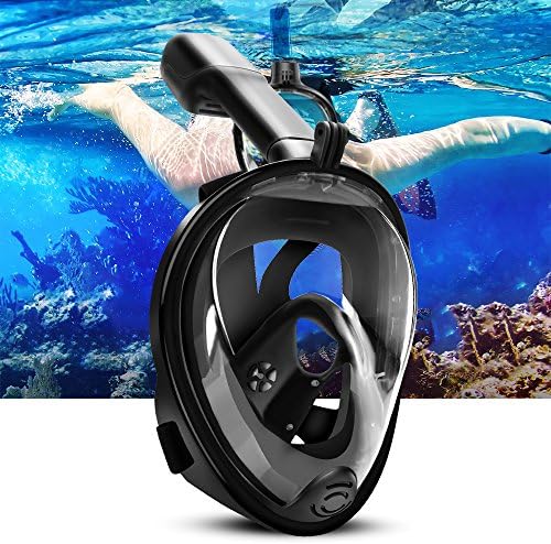 Full Face Snorkel Mask,Snorkeling Gear Easy breath with 180°Panoramic View Anti-Fog, Anti-Leak with Adjustable Head Straps Design for Adults