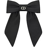 Black Bow Hair Clip, Fabric Ribbon Barrette, Long Tail Design