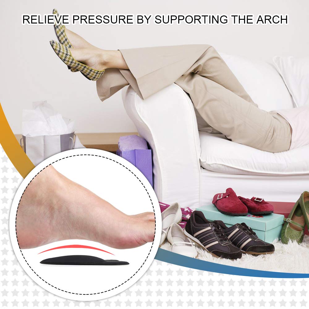 Skyfoot\'s Arch Support Shoe Inserts Plantar Fasciitis, Soft Gel Insoles for Flat Feet, Relieve Pressure from Pain for Men and Women 2 Pairs (Black)