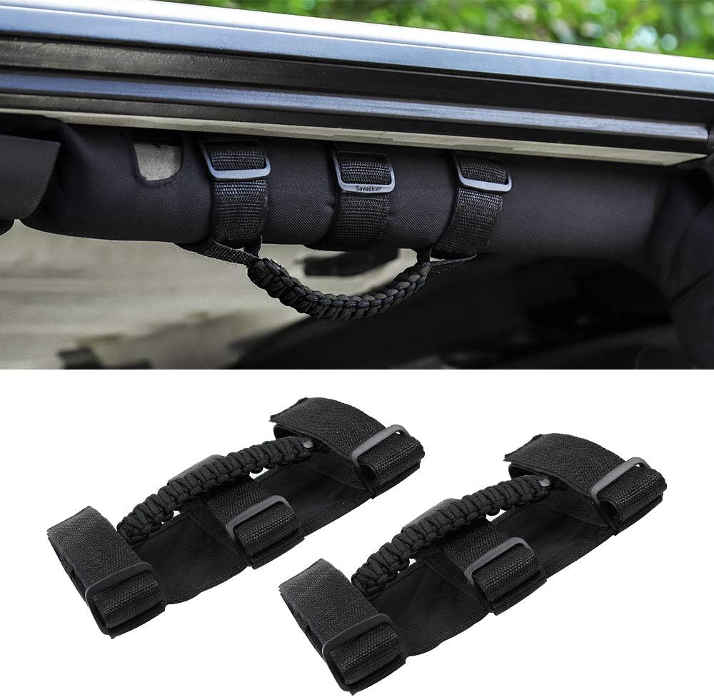 Savadicar 2 x Roll Bar Grab Handles Grip Handle for Jeep Wrangler YJ TJ JK JL & Gladiator JT 1955-2020, UTV, ATV, Interior Accessories, Black