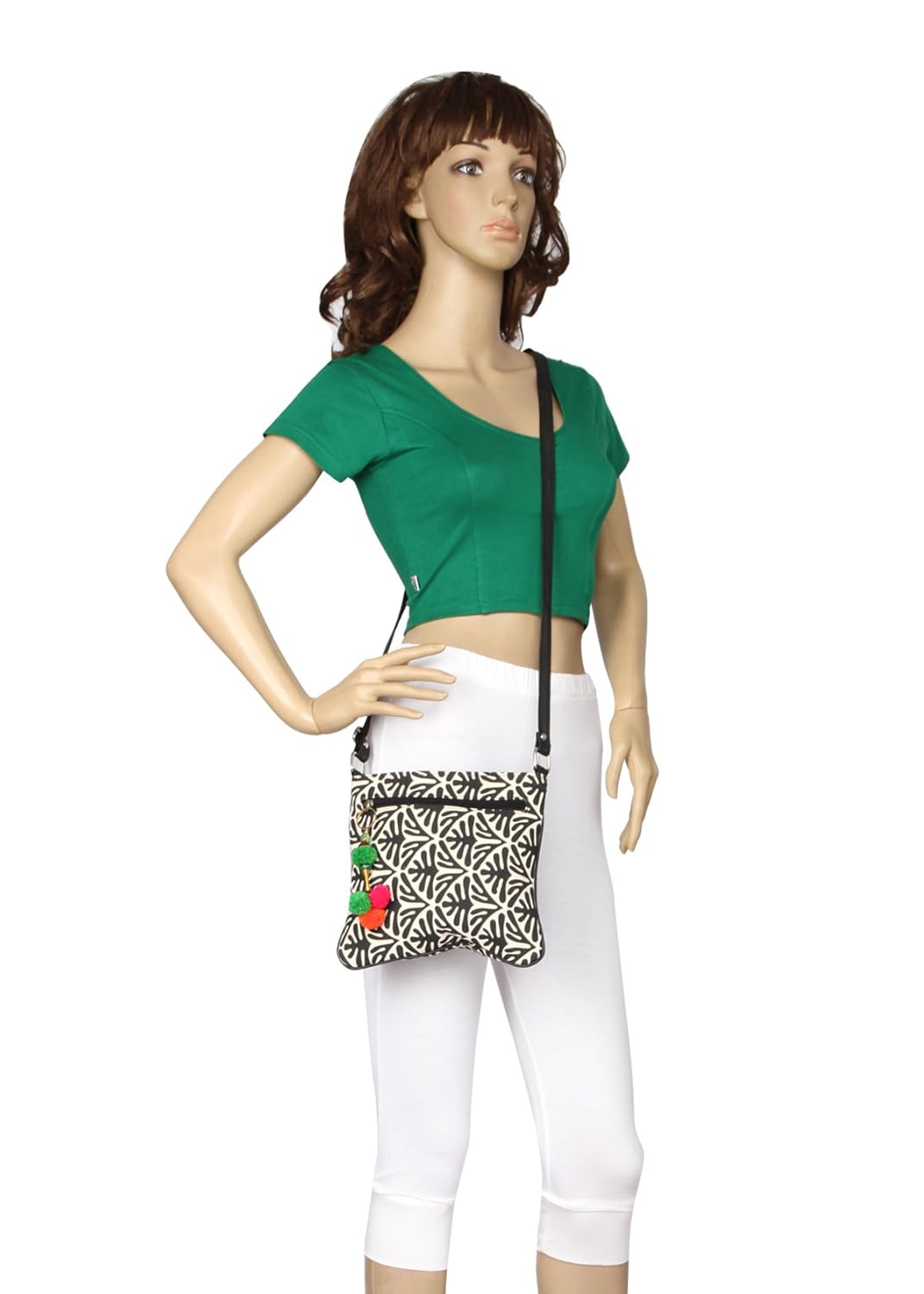 pick pocket women's sling bag (black & beige,slboss92)