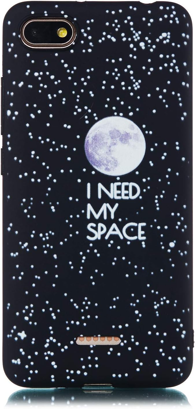Artfeel Black Soft Silicone Case for Xiaomi Redmi 6A,Starry Sky Design Phone Case with Moon Quotes Pattern,Ultra Slim Flexible TPU Bumper Anti-Scratch Back Cover