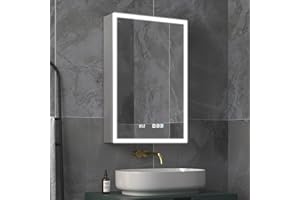 ExBrite Lighted Medicine Cabinet 20 x 30 Inch,Recessed or Surface led Medicine Cabinet, Clock&Room Temp Display,Defog,Dimming,Medicine Cabinet with Lights 3-Color Temper Chang,Hinge on The Right