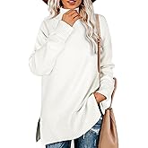 Glanzition Sweaters for Women Turtleneck Side Split Oversized Pullover Tops