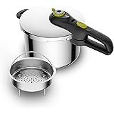 T-Fal Secure Stainless Steel Stovetop Pressure Cooker, 6.3 qt, Induction | 5-point safety locking system, Steam basket included, 2 pressure cooking modes, Dishwasher-safe body, Sliding handle