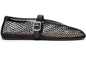 VOLEECE Women's Mesh Ballet Flats Buckle Strap Comfortable Ballerina Shoes Ladies Wide Width Casual Dress Mary Jane Flats