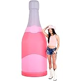 Party Poofer 8ft Tall Bubbly Pink Blow-Up Champagne Bottle, Pink LED Lights, Large Inflatable Champagne Bottle Decoration for Bachelorettes, Weddings, Pool Parties, Celebrations, and Greek Life Party