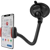 Car Phone Holder, Windshield Suction Cup Mount, 14.75&rdquo; Flexible Gooseneck | 360&deg; Rotation for Portrait or Landscape, Anti-Slip Clamp Grip, Locking Lever, Holds up to 25 Lb, Fits iPhone &amp; Samsung Device
