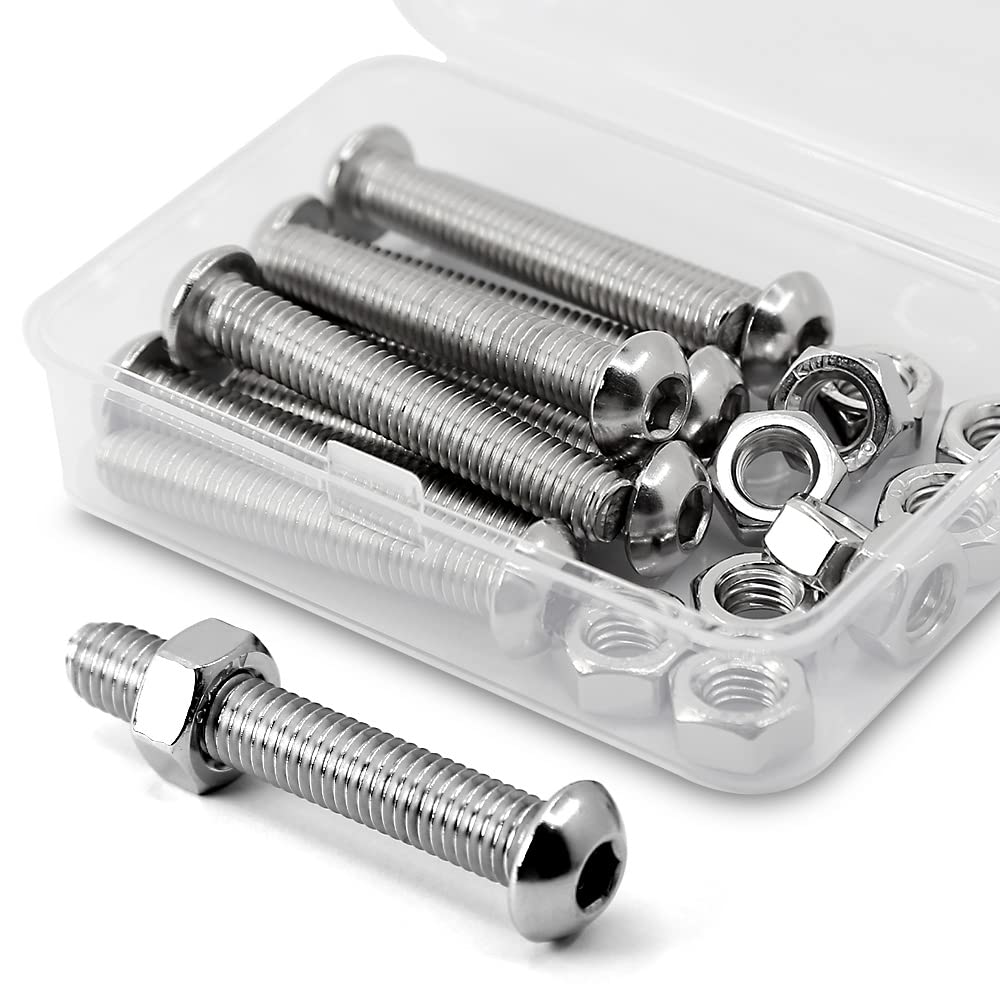 (10 sets) M8-1.25 x 40 mm Hex Socket Screws and Nuts Set 304 Stainless Steel 18-8 Round Head Screws — image 1