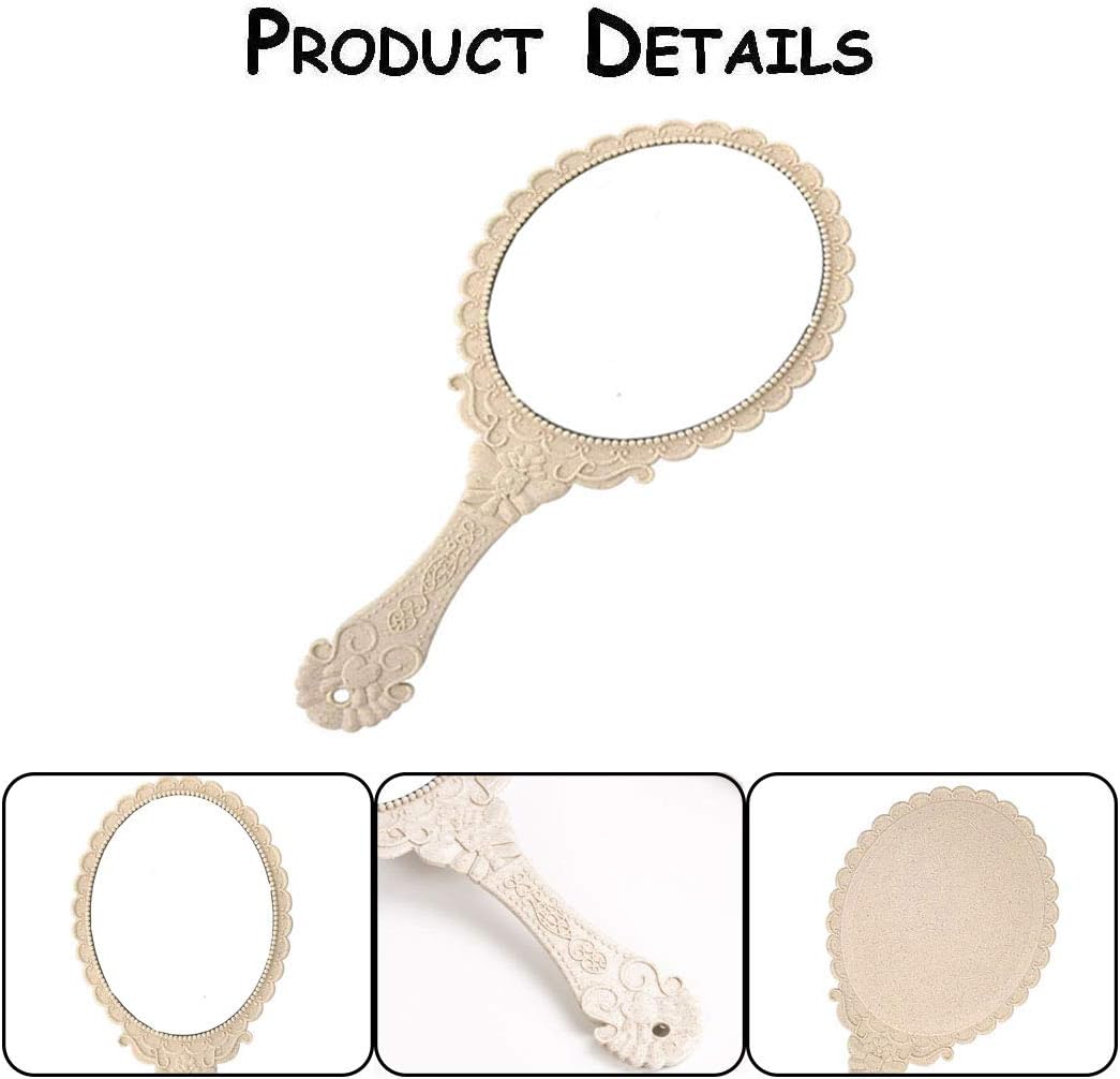 Weahre Hand Mirror Makeup Mirrors Handheld Decorative Personal Vintage Cosmetic Travel Mirrors (Beige): Furniture & Decor