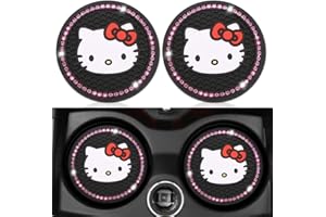 TUINS 2PCS Bling Car Cup Coaster,2.75'' Silicone Non-Slip Pads Cup Holder for Car Coasters, Pink Bling Car Accessories for Women and Girls