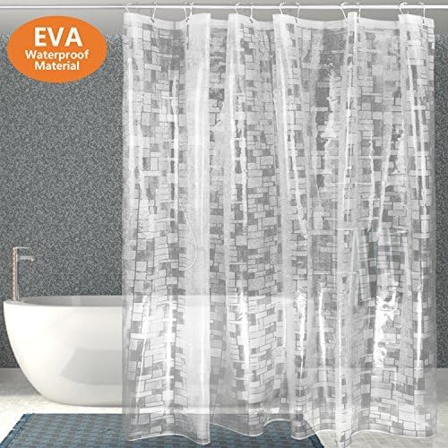 Clear Shower Curtain Liner Tusscle,EVA Plastic Mildew Resistant Non-Toxic Waterproof,Mosaic Pattern 72x72 Inch,with 12pcs Rust Proof Stainless Steel Hooks