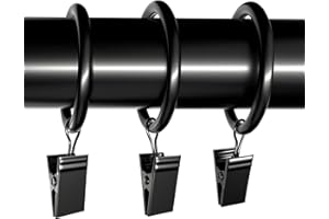 Lansian 20Pack Curtain Rings with Clips, Drapery Clips for Curtain, Drapery Rings with Clips for Hanging Drapery Drapes Bows, 2 inch Interior Diameter, Fits up to 1.8in Curtain Rod, Vintage Black