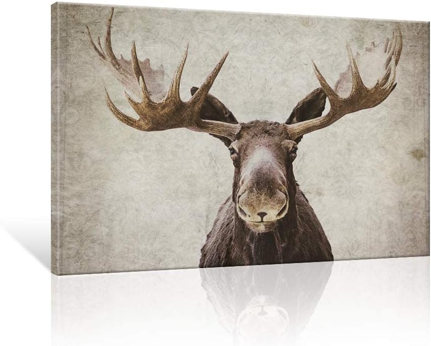 Wall Décor - SEVEN WALL ARTS Moose Pictures Wall Decor Elmer Moose Canvas Wall Art Modern Rustic Wildlife Elk Deer with Big Horn Print Vintage Framed Artwork for Living Room Bedroom Cabin 36 x 24 Inch