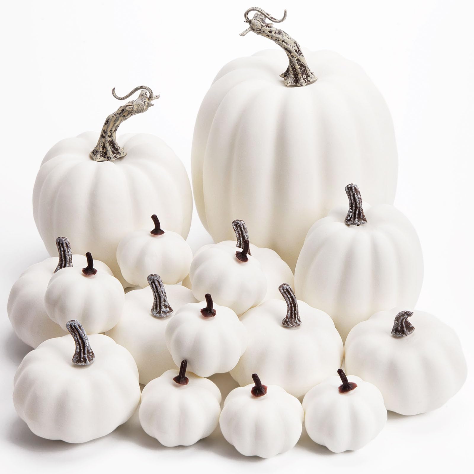 Photo 1 of ***(MISSING 4/ NOT A COMPLETE SET)***DomeStar 16PCS White Fake Pumpkins for Decorating, Faux Pumpkins Fall Harvest Decor, Halloween Decorations, Thanksgiving Table Centerpieces and Baby Shower Decor