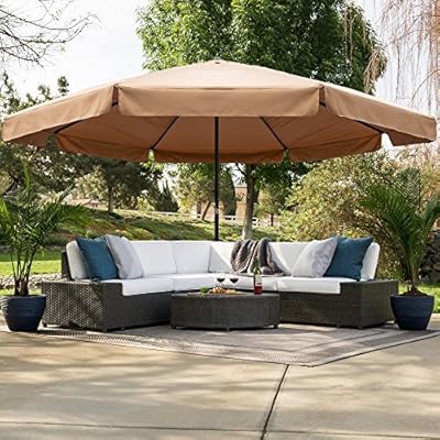 Amazon Com Best Choice Products 16ft Extra Large Outdoor Aluminum Polyester Patio Market Umbrella W Cross Base And Crank Handle Air Vent Tan Garden Outdoor