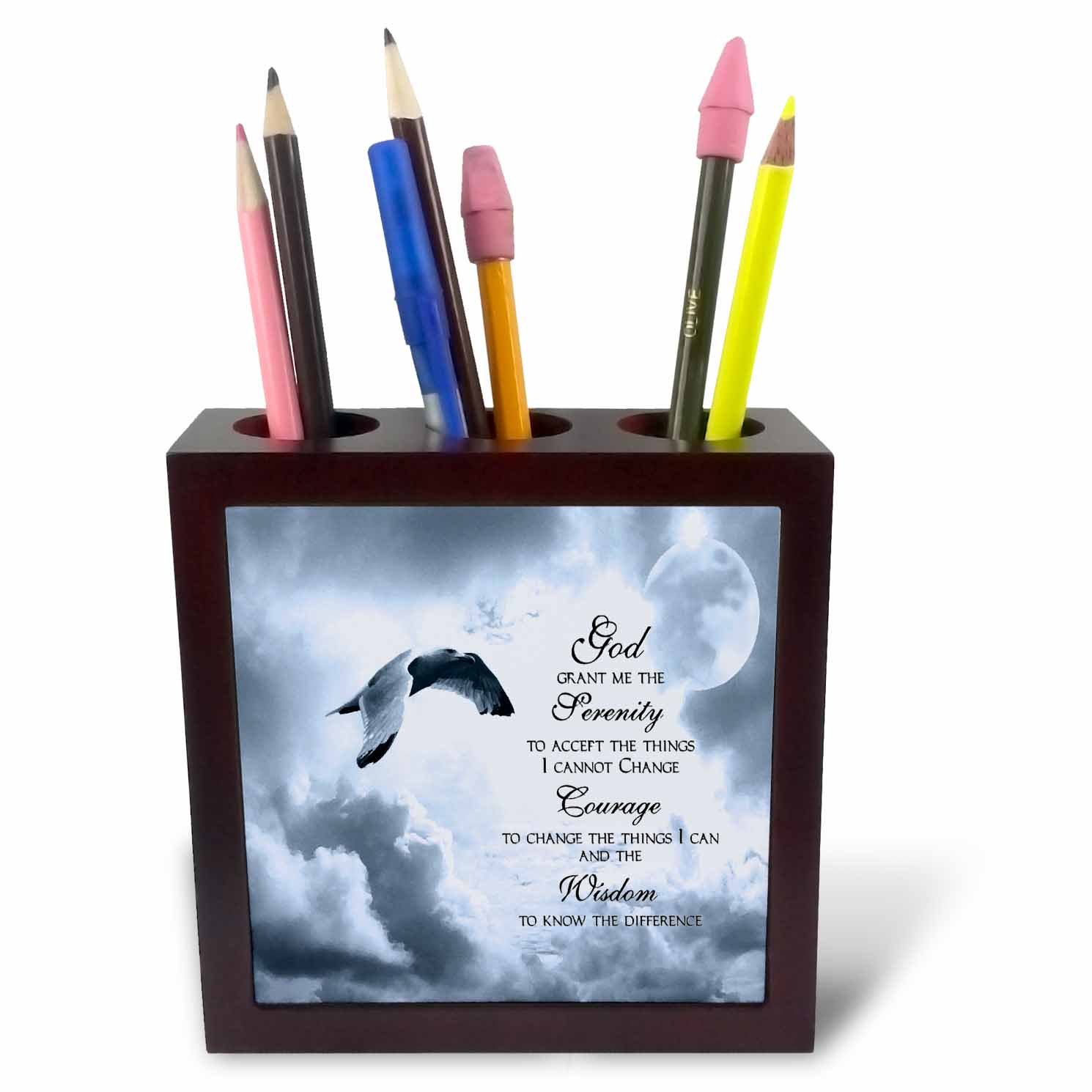 3dRose Serenity Prayer a Beautiful Dove One of a Kind Graphic Will Inspire All-Tile Pen Holder, 5-Inch (Ph_52227_1), Ceramic Wood, 5 Inches