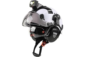 GREEN DEVIL Hard Hat Safety Helmet with Rechargeable Headlamp Light and Visor Ear Muffs Vented Work Hardhat ANSI Z89.1 Cascos