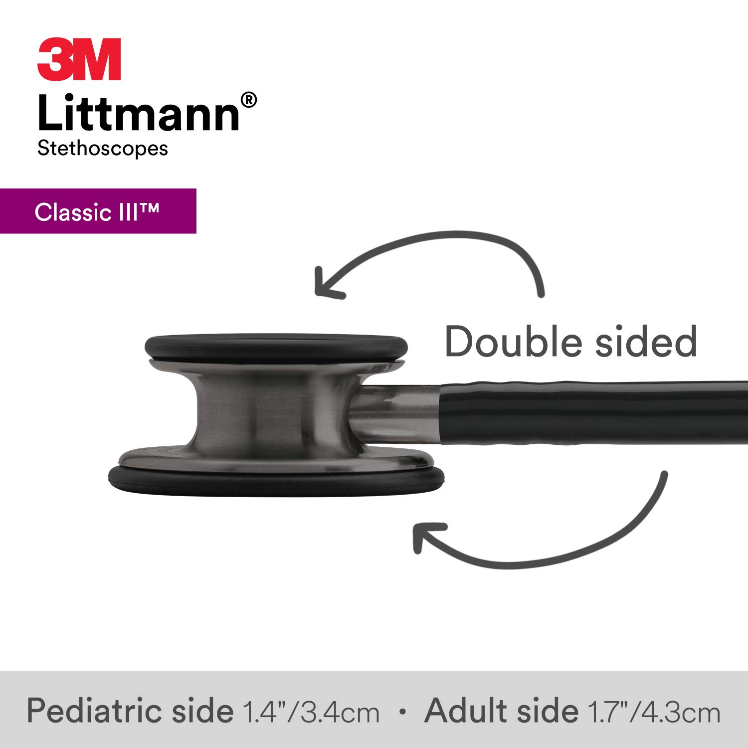 3M Littmann Classic III Monitoring Stethoscope, Smoke-Finish, Black Tube, 27 inch, 5811 - Image 5