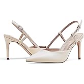 Elisabet Tang Womens Closed Toe Slingback Pointed Toe Stiletto Heel Pump Dress Shoes Buckle Strap Party Pumps Sexy White 6