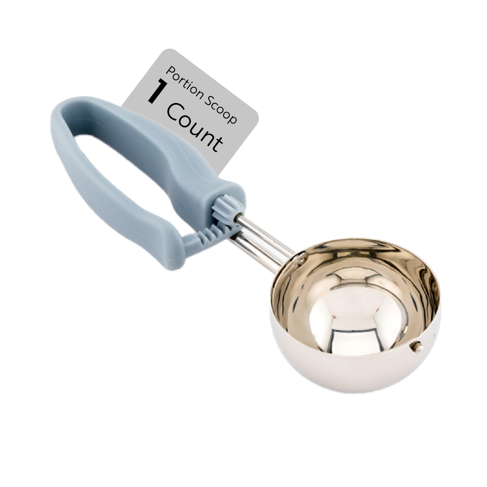 Restaurantware Comfy Grip 4 Ounce Gelato Scoop 1 Ambidextrous Ice Cream Scoop - Built-in Blade Bright Handle Gray Stainless Steel Cookie Dough Scoop Comfortable Grip for All Ingredients
