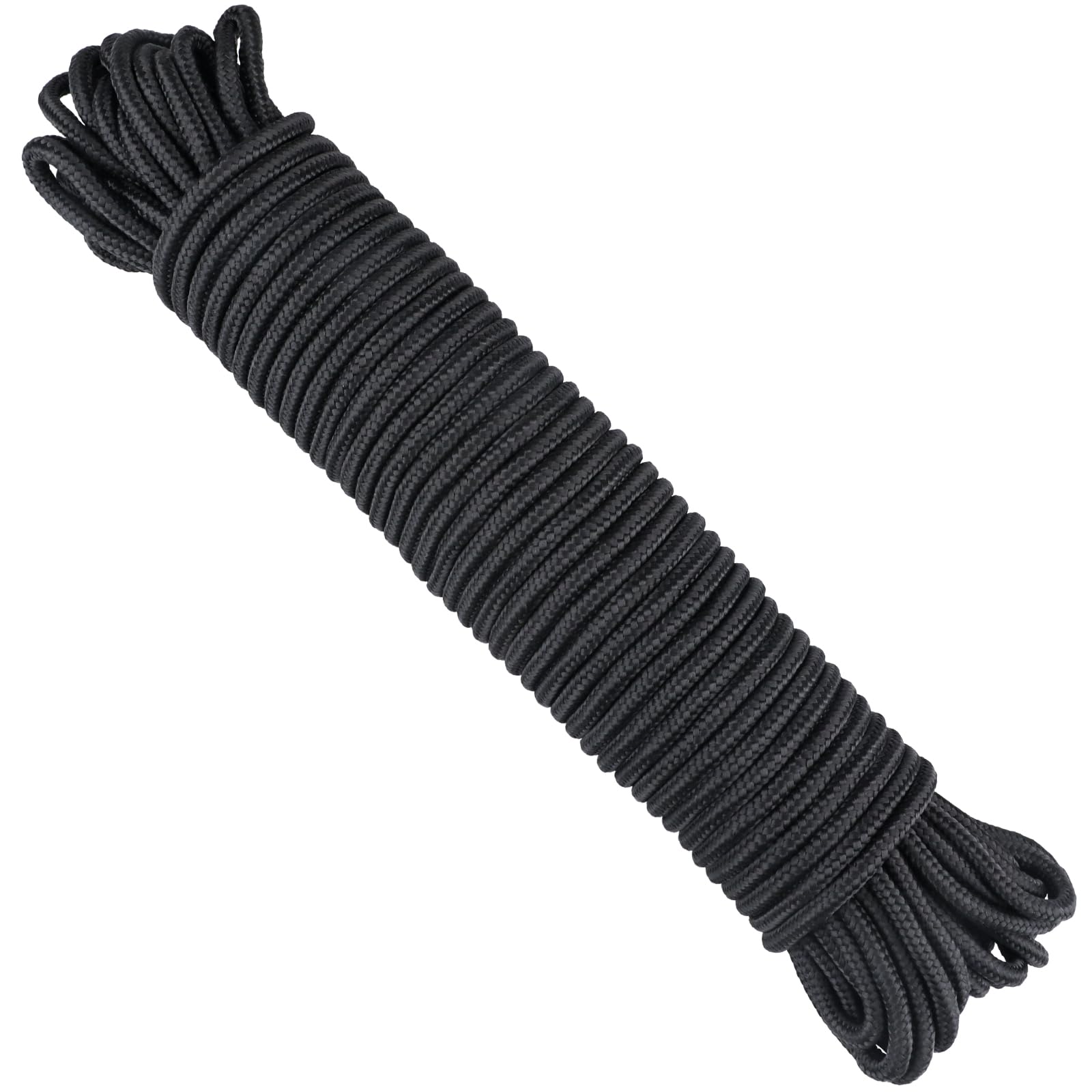 KINGLAKE Black Nylon Rope 6mm, 30m Braided Cord Hanging Rope String for Camping, Survival, Gardening, Bundling, Workshop, Outdoor Multipurpose Utility