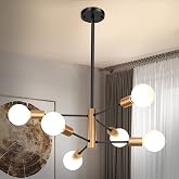 Sheetea Modern Chandelier, Dining Room Light Fixture Black and Gold | Sputnik Design, Ceiling Hanging Height Adjustable, Farmhouse Style, Pendant Lighting for Kitchen Living Room Bedroom
