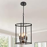 Luvkczc 4-Light Black Chandelier, Industrial Black Lantern Ceiling Light Fixtures with Rustic Metal Cage Adjustable Height Fa
