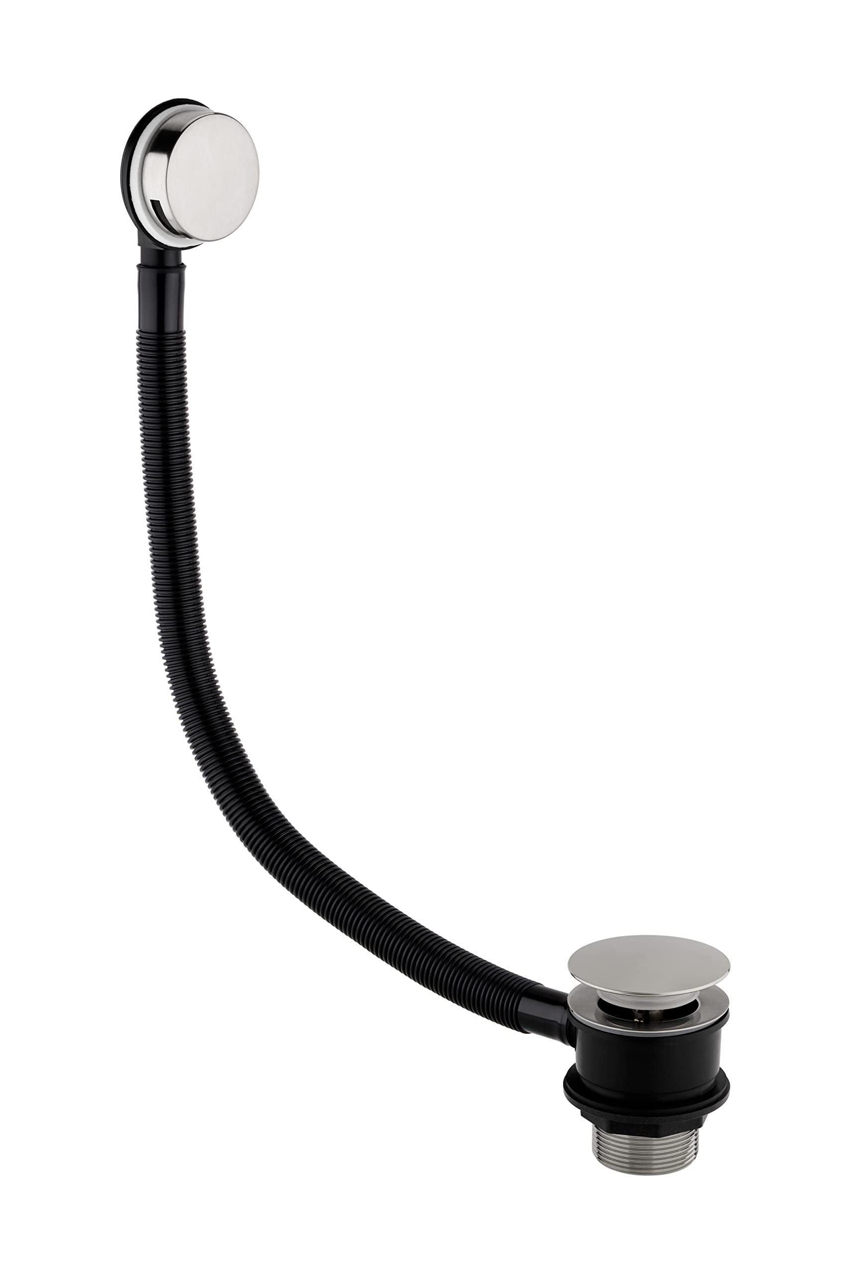 Sandy Beach Brushed Chrome Bath Overflow Kit - Contemporary Design, Pop Up Waste, Bath Drain Replacement