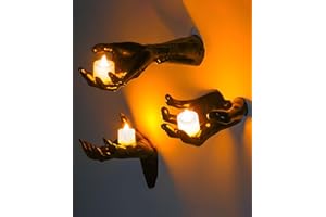Eambond Scary Halloween Decorations Indoor, Set of 3 Spooky Reaching Hands Wall Decor with Light Up Candles, Vintage Gothic Horror Skeleton, Creepy Ghost Decors for Home Bedroom Outdoor