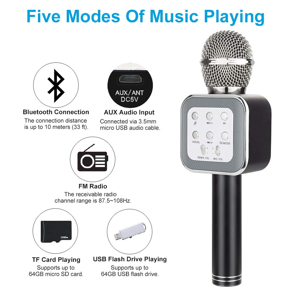 Shendong Pop Solo Wireless Bluetooth Karaoke Microphone with Built-in Speaker, Portable Handheld Karaoke Machine for Android Phone/iPhone/iPad/PC/ MP3/ MP4