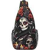 SRZFYJK Sugar Skull Sling Bag Crossbody Backpack for Travel Hiking Chest Daypack Shoulder Sling Bag for Men Women