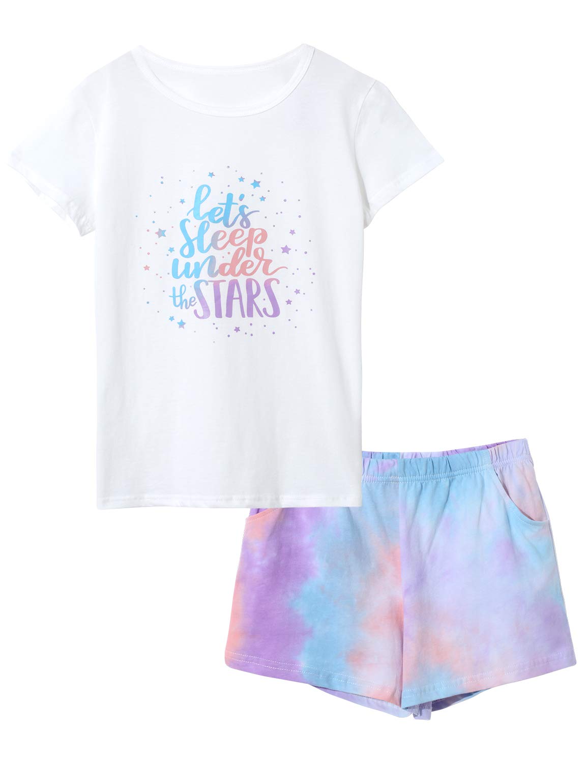 Photo 1 of Beezizac Pajamas for Girls – Sleep Under The Stars Theme Sleepover/Sleepaway Camp PJS Set 100% Cotton Kids Summer Tween Clothes Size 8
