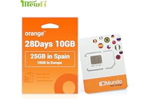 MEWFI Prepaid Orange Europe Sim Card 28 Days, EU 10GB, Spain 25GB, 5000 Min Local Calls, Activation Required, Applicable to 27 States of The European Union (1pc-28Days 10GB (Activation Required))