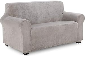 TIANSHU Velvet Fleece Loveseat Cover,Soft Plush Loveseat Slipcover, 1 Piece High Stretch Couch Covers for 2 Cushion Couch, Stylish Furniture Cover Protector(Loveseat,Light Gray)